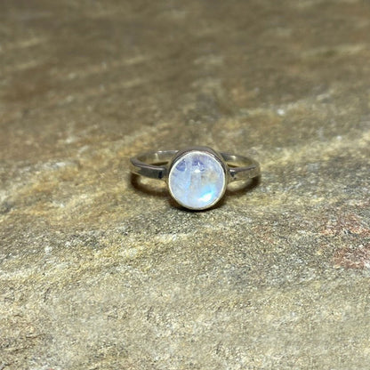 Round Rainbow Moonstone Ring- Size 7