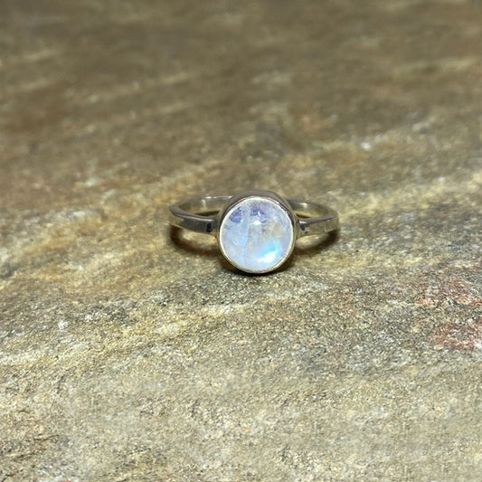 Round Rainbow Moonstone Ring- Size 7