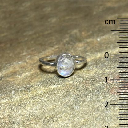 Oval Rainbow Moonstone Ring- Size 8