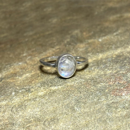 Oval Rainbow Moonstone Ring- Size 8
