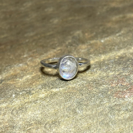Oval Rainbow Moonstone Ring- Size 8