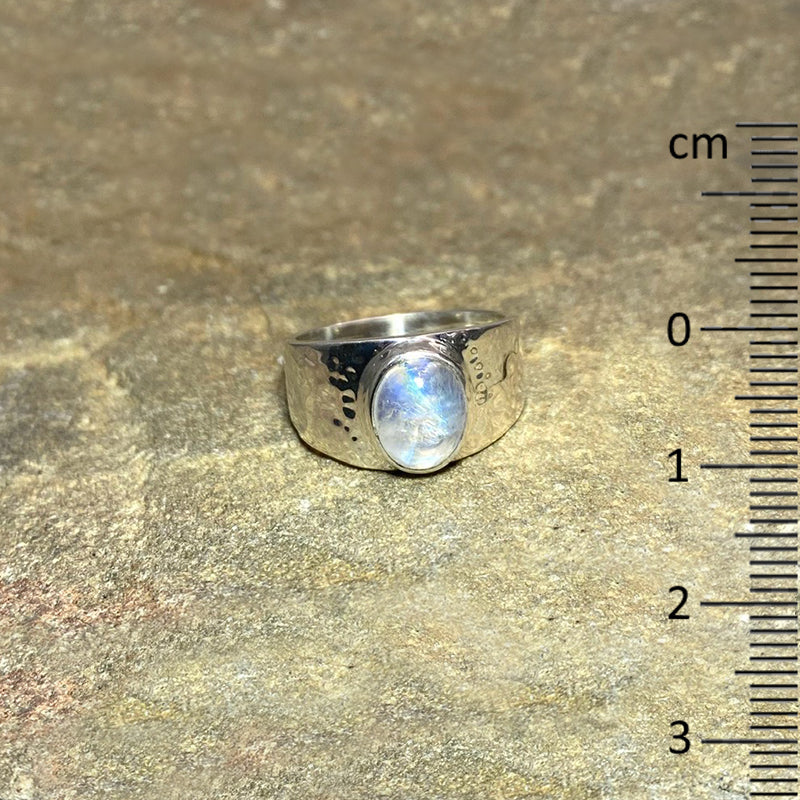 Oval Rainbow Moonstone Ring- Size 8.5