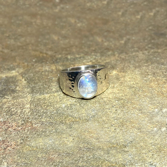 Oval Rainbow Moonstone Ring- Size 8.5