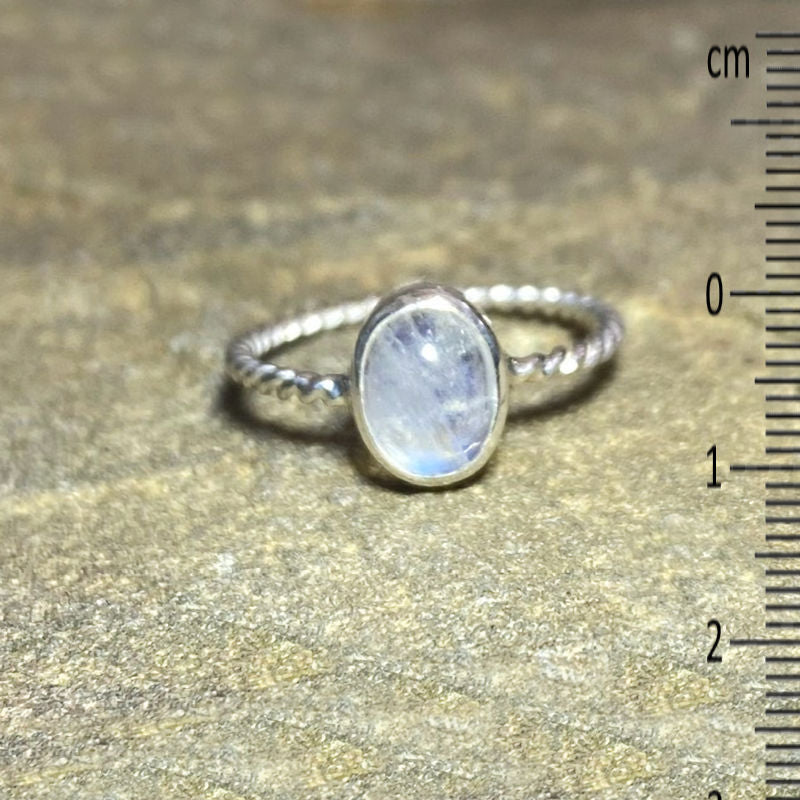 Oval Rainbow Moonstone Ring- Size 7.5