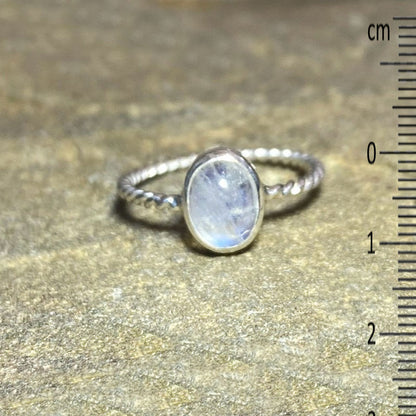 Oval Rainbow Moonstone Ring- Size 7.5