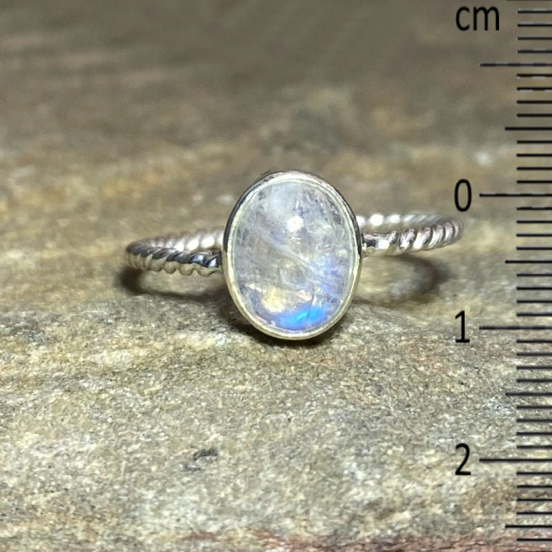 Oval Rainbow Moonstone Ring- Size 8.5