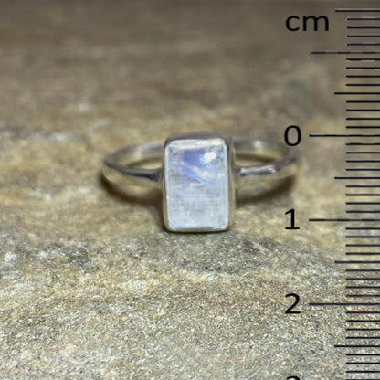 Rectangle Rainbow Moonstone Ring- Size 7