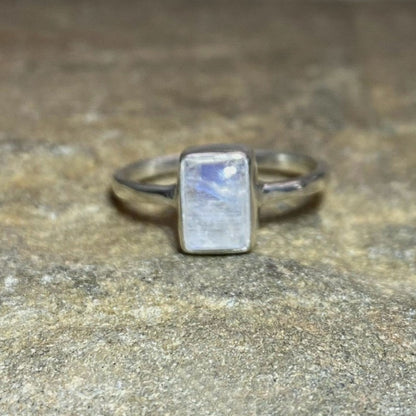 Rectangle Rainbow Moonstone Ring- Size 7