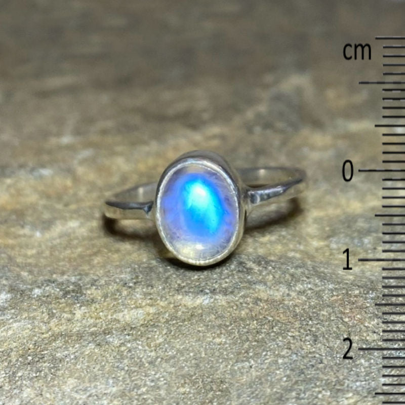 Oval Rainbow Moonstone Ring- Size 6