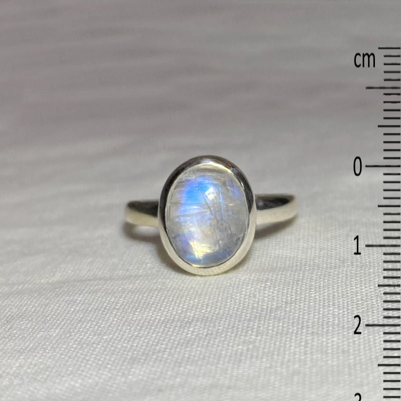 Oval Rainbow Moonstone Ring- Size 9