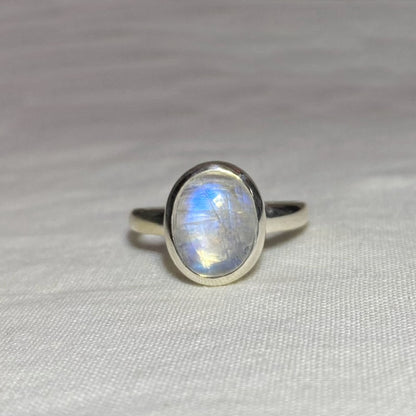 Oval Rainbow Moonstone Ring- Size 9