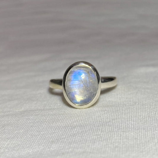 Oval Rainbow Moonstone Ring- Size 9