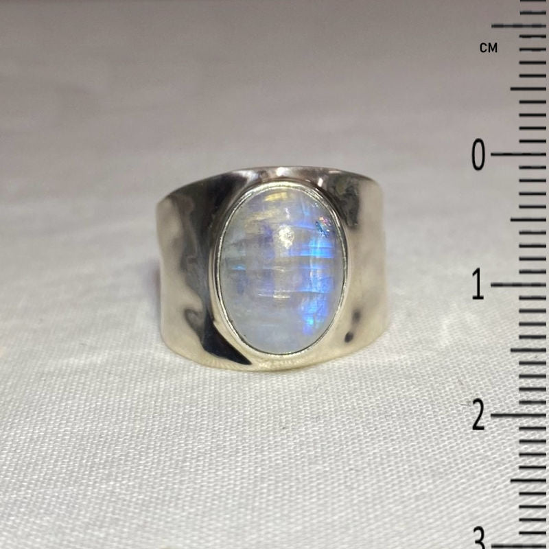 Oval Rainbow Moonstone Ring- Size 8.5
