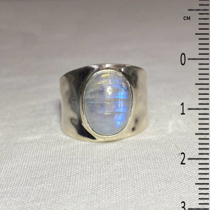 Oval Rainbow Moonstone Ring- Size 8.5