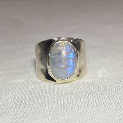 Oval Rainbow Moonstone Ring- Size 8.5