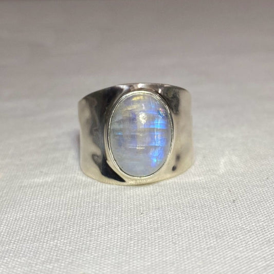 Oval Rainbow Moonstone Ring- Size 8.5
