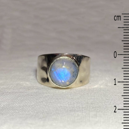 Round Rainbow Moonstone Ring- Size 8