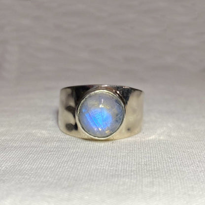 Round Rainbow Moonstone Ring- Size 8