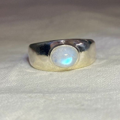 Oval Rainbow Moonstone Ring- Size 8