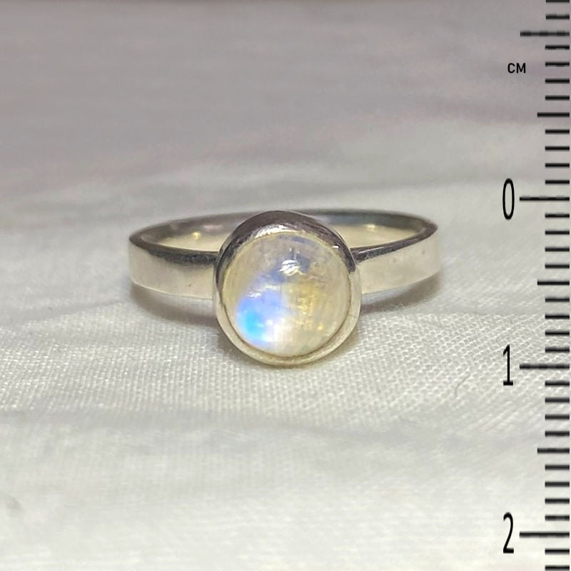 Round Rainbow Moonstone Ring- Size 7