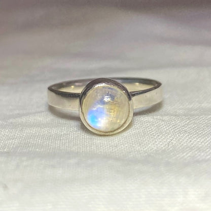 Round Rainbow Moonstone Ring- Size 7