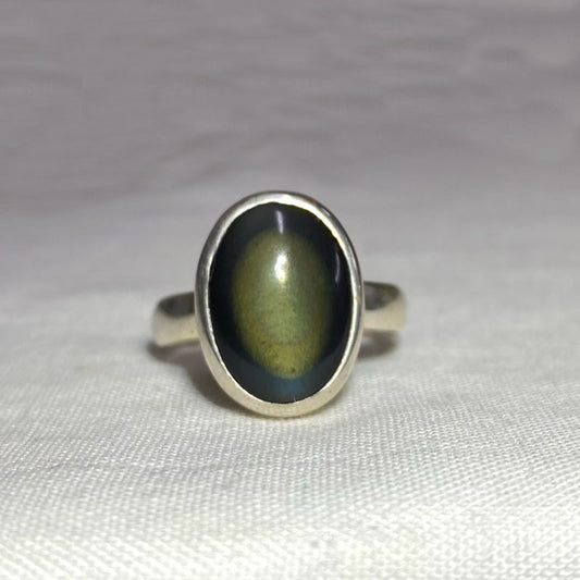 Oval Rainbow Obsidian Ring- Size 7