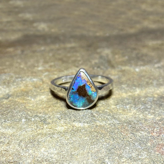 Teardrop Boulder Opal Ring- Size 8.5