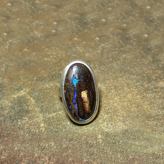 Oval Boulder Opal Ring- Size 9