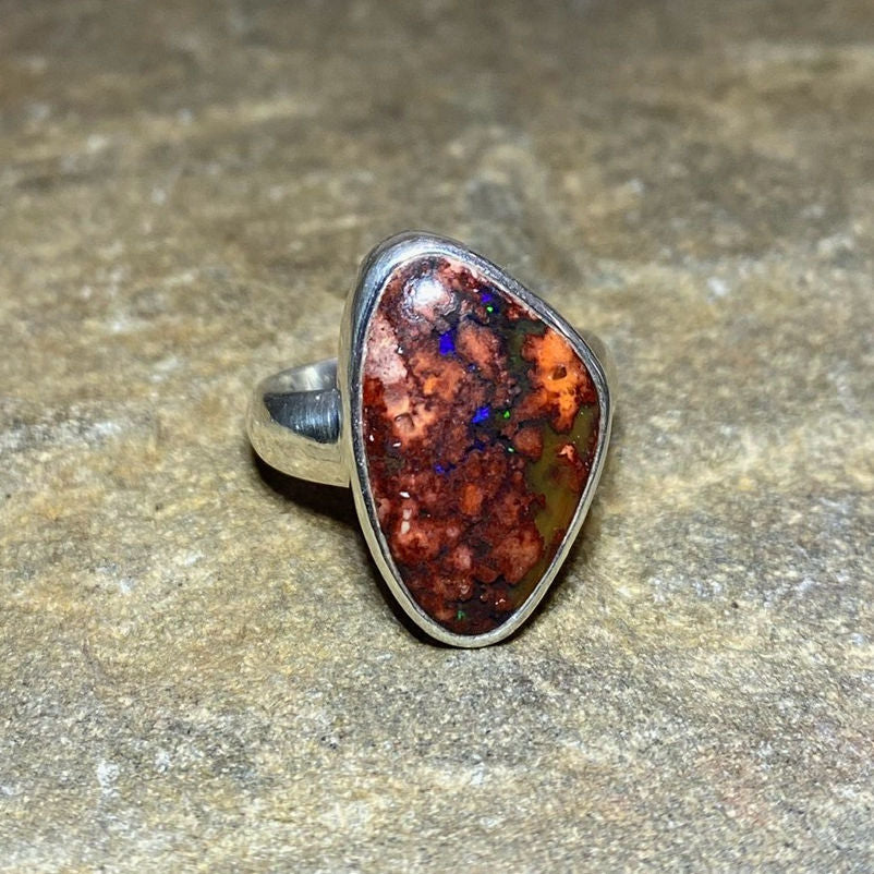 Freeform Mexican Fire Opal Ring- Size 7.5