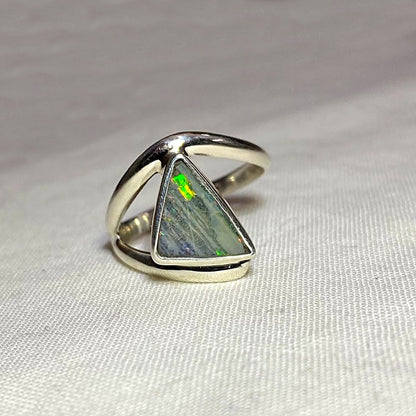 Triangle Boulder Opal Ornate Sterling Silver Ring- Size 8