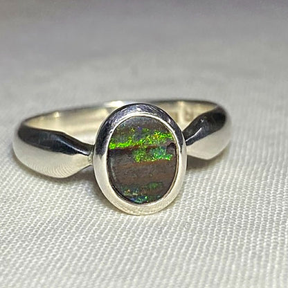 Oval Boulder Opal Ring- Size 8