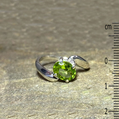 Faceted Oval Peridot Offset Sterling Silver Ring- Size 10