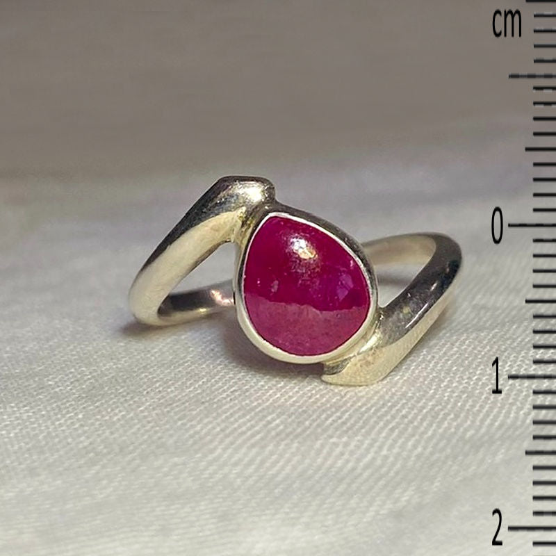 Teardrop Ruby Offset Sterling Silver Ring- Size 7