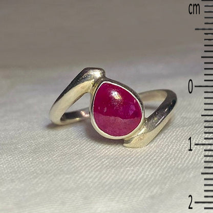 Teardrop Ruby Offset Sterling Silver Ring- Size 7