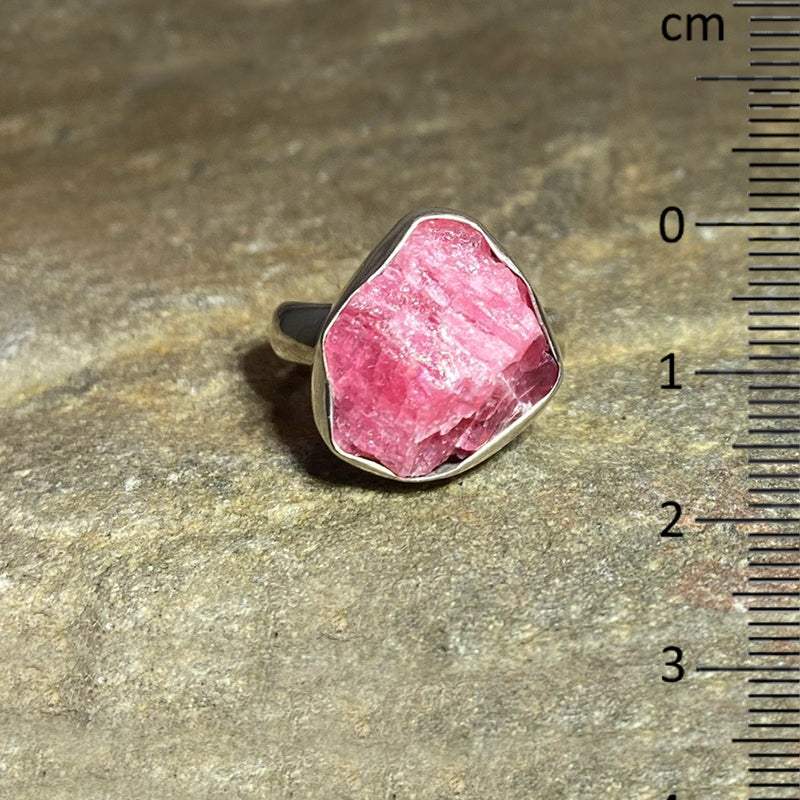 Freeform Raw Rhodonite Ring- Size 8.5