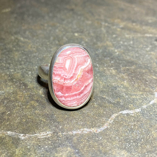 Rhodochrosite Oval Ring - Size 8