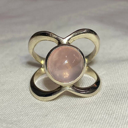 Round Rose Quartz Ring- Size 8