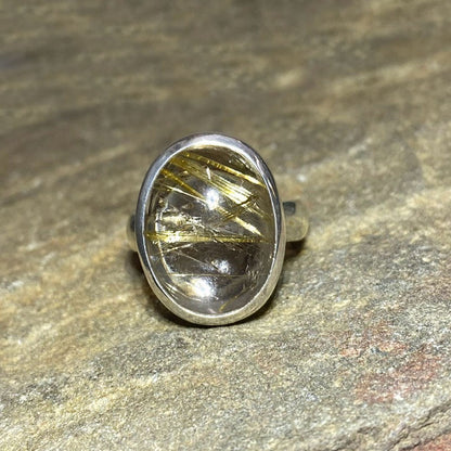 Oval Rutilated Quartz Ring- Size 10