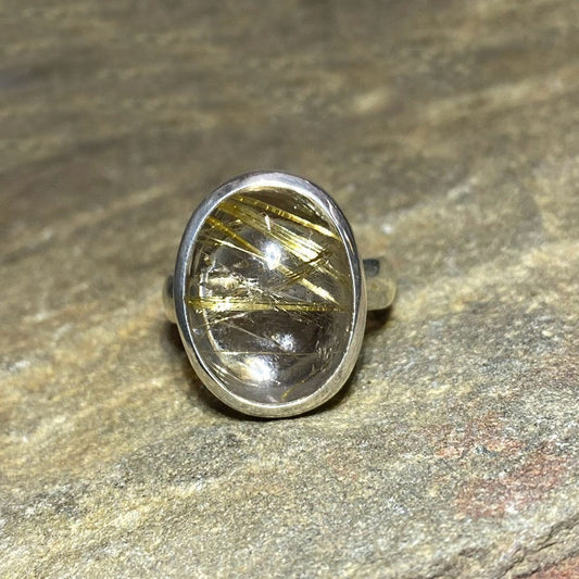Oval Rutilated Quartz Ring- Size 10