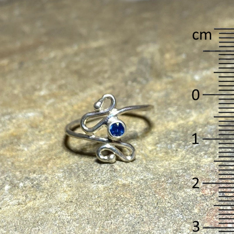 Round Faceted Blue Sapphire Ring- Size 7