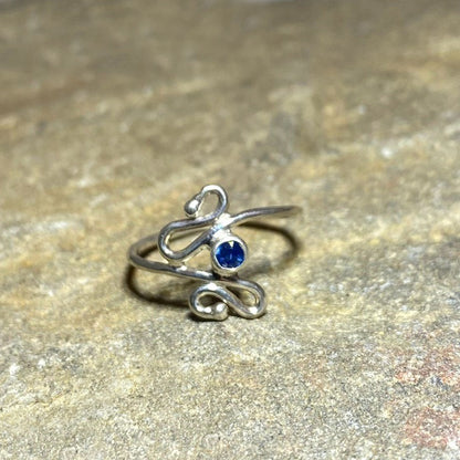 Round Faceted Blue Sapphire Ring- Size 7