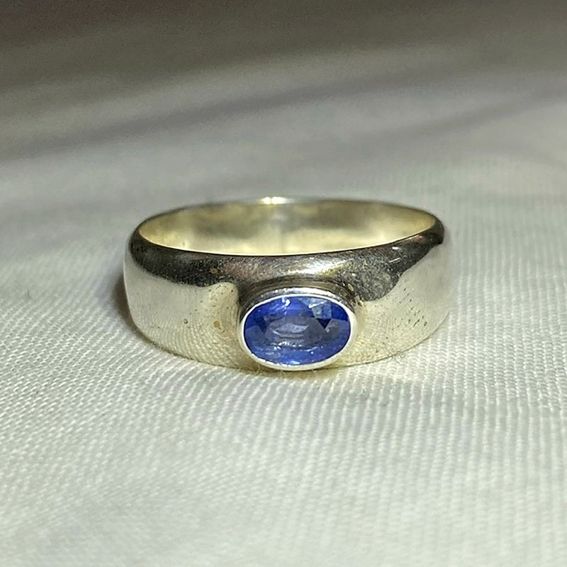 Faceted Oval Blue Sapphire Ring- Size 7.5