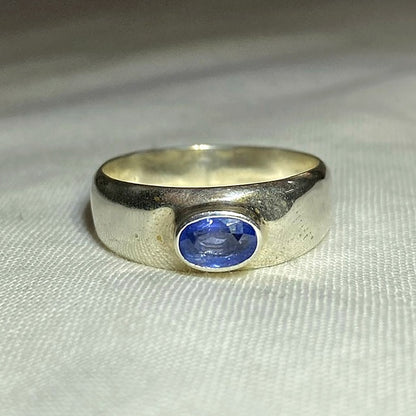 Faceted Oval Blue Sapphire Ring- Size 7.5