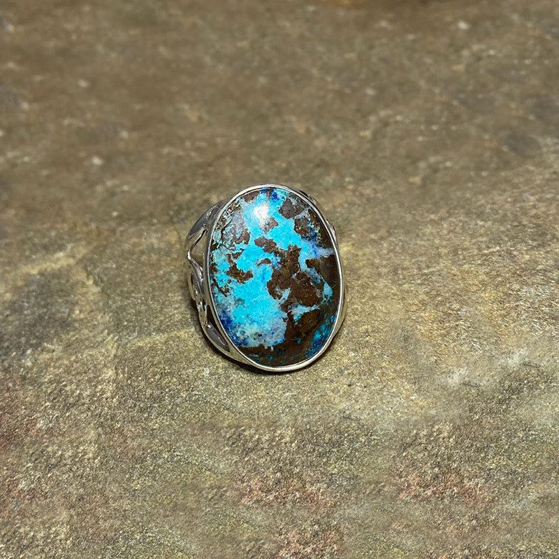 Oval Shattuckite Swirling Sterling Silver Ring- Size 9