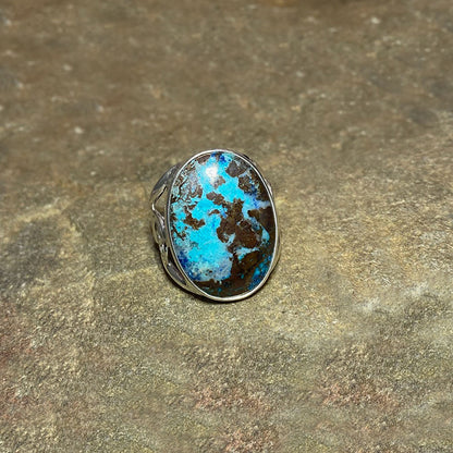 Oval Shattuckite Swirling Sterling Silver Ring- Size 9