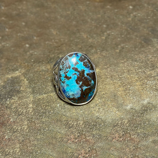 Oval Shattuckite Swirling Sterling Silver Ring- Size 9