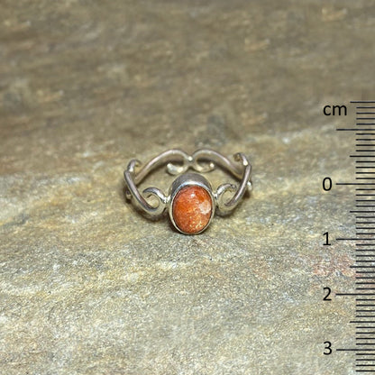 Swirling Sterling Silver Oval Sunstone Ring- Size 8.5