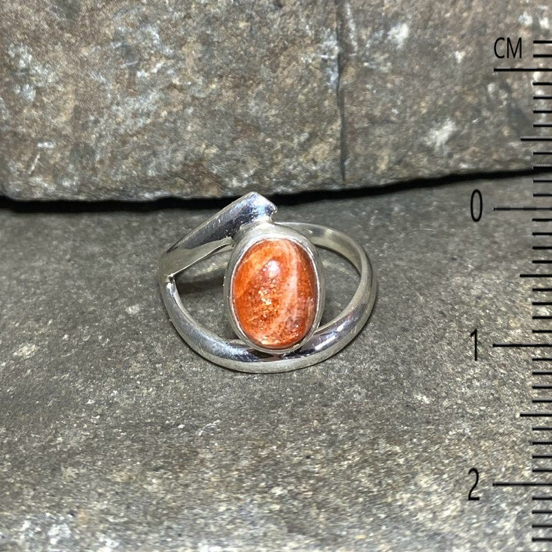 Offset Sterling Silver Oval Sunstone Ring- Size 10