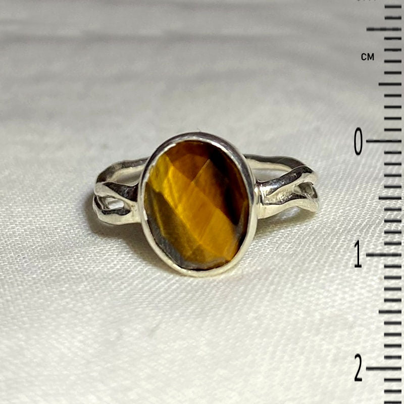 Faceted Oval Tigers Eye Ring- Size 6