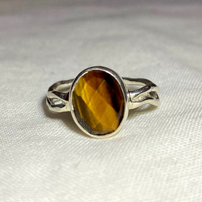 Faceted Oval Tigers Eye Ring- Size 6